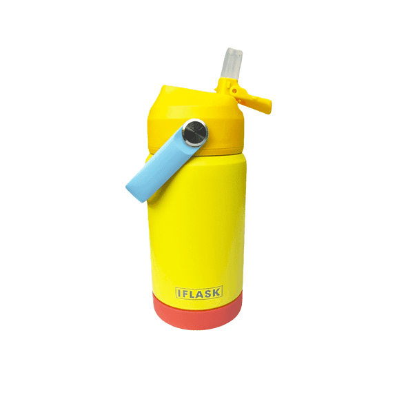 IFLASK 12oz Kids Water Bottle with Straw Lid | 100% Leak Proof | Insulated Stainless Steel Double Walled Thermos | BPA and Sweat free | Hot & Cold (Yellow)