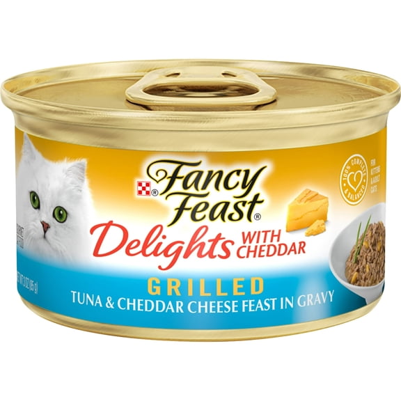 Purina Fancy Feast Delight Grilled Wet Cat Food Tuna Cheddar Cheese, 3 oz Can (Pack of 8)