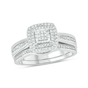 Cali Trove Sterling Silver 1/5ct TDW Round White Diamond Composite Head 2 Piece Bridal Ring Set