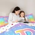 thumbnail image 4 of Homewish Initial B Letter Bedding Comforter Set 7pcs for Kids, Kawaii Stars Love Heart King Bedding Sets, Dreamy Rainbow Reversible Bed Sheets, Breathable Home Decor, 4 of 7