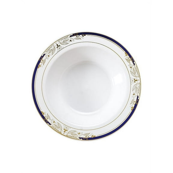 Signature Blu White w/ Blue and Gold Victorian Style Border 12oz. Plastic Soup Bowls *Case of 120*