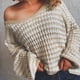 thumbnail image 4 of Gibobby Suéteres de invierno de punto Suéter para mujer Cuello en V Manga larga Casual Bloque de color Punto Vacaciones Invierno Suelto Jumper Tops (Caqui, L), 4 of 5