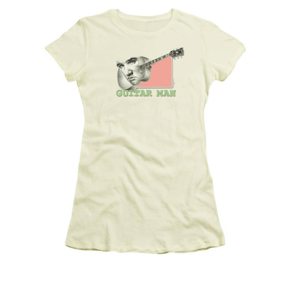 Trevco ELV581-JS-1 Elvis Presley & Guitar Man Juniors Sheer Cap Short Sleeve T-Shirt, Cream - Small