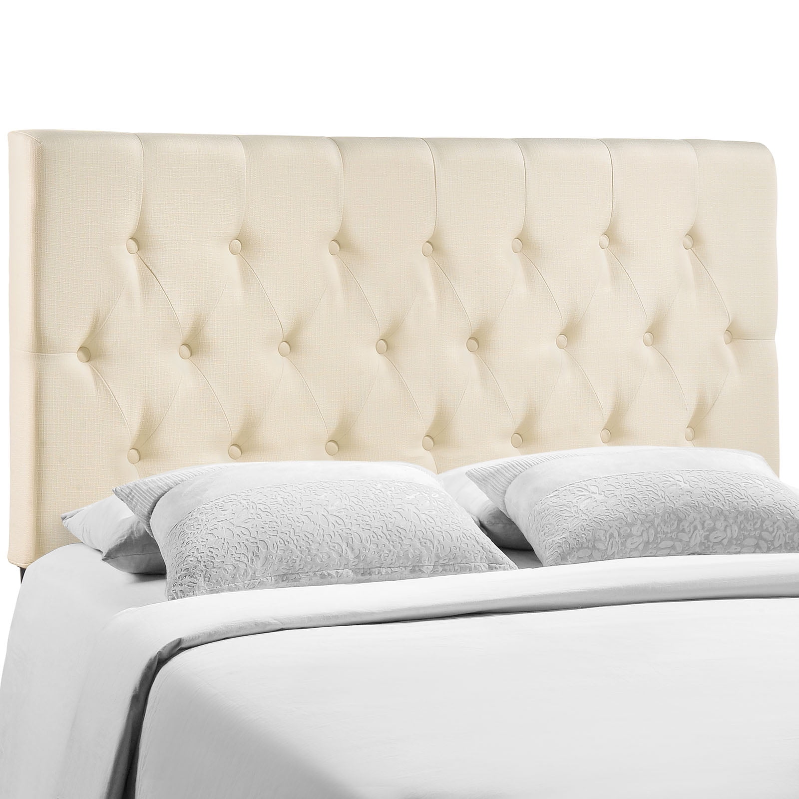 Modern Contemporary King Size Headboard, Ivory Fabric
