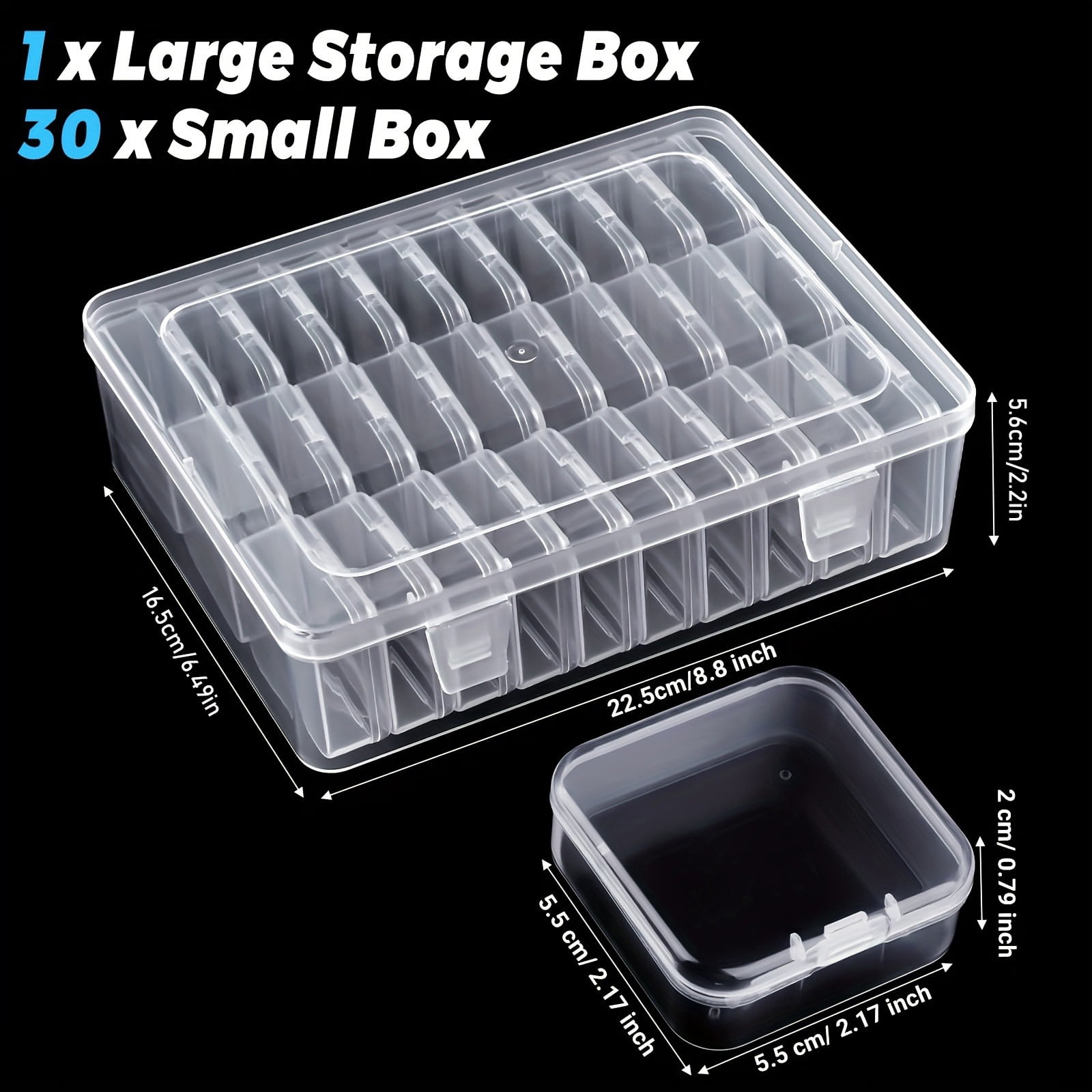 30 Grids Clear Plastic Organizer Storage Box Container For Beads Art DIY Crafts Jewelry Label Stickers Storage