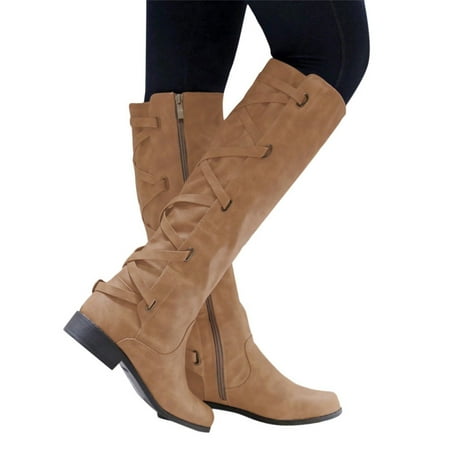 

TIANEK Buckle Roman Riding Knee High Cowboy Long Womens Snow Boots