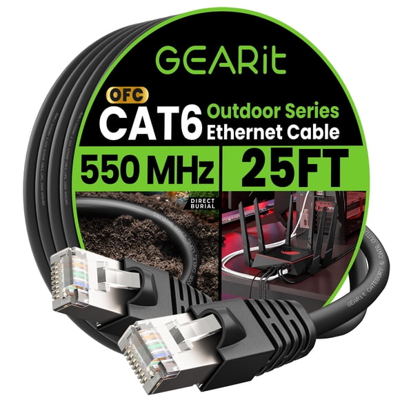 Cable Ethernet GearIt Cat6 Outdoor 25 pies 23 AWG de cobre puro