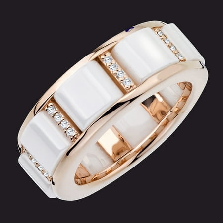 Diamond Buckle Band on White Ceramic in Rose plated Sterling Silver (0.16 carats, H-I I2 I3)