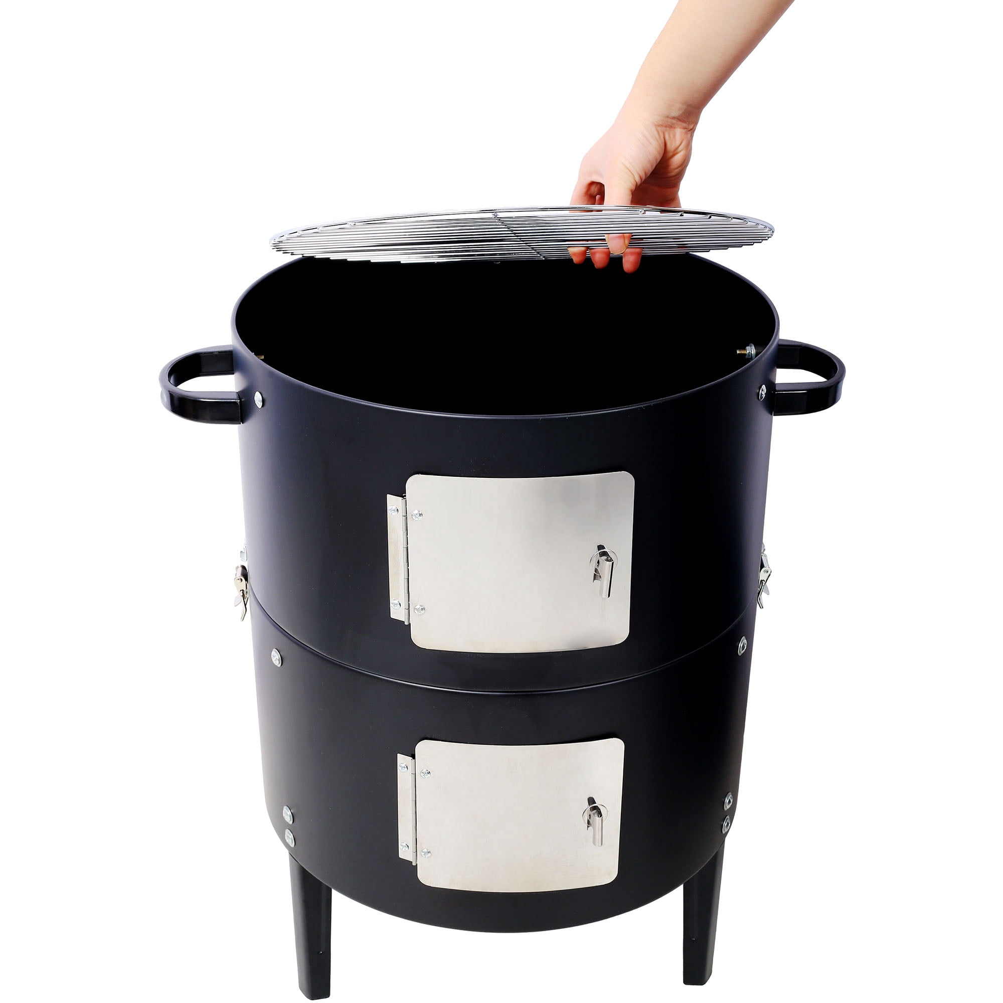 Heavy Duty 17 Inch Steel Charcoal Smoker in Black - for Outdoor Cooking, Premium BBQ Grill for Perfectly Smoked Meats and Delicious Barbecue