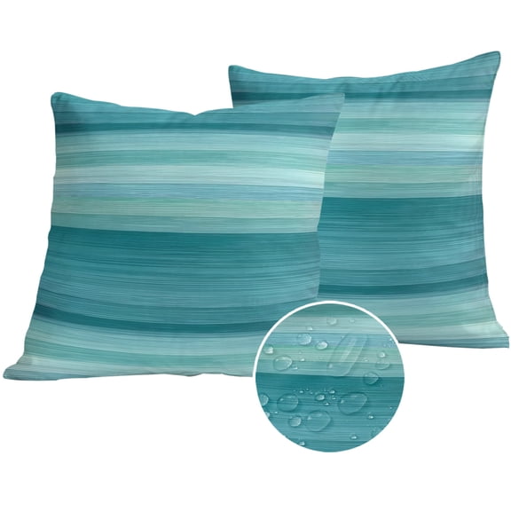 Teal Turquoise Aqua Ombre Outdoor Pillow Covers 16x16 Set of 2,Waterproof Patio Throw Pillowcase Protectors,Contemporary Abstract Lines Decorative Pillow Shams Cushion Covers for Seat Bed Couch Sofa