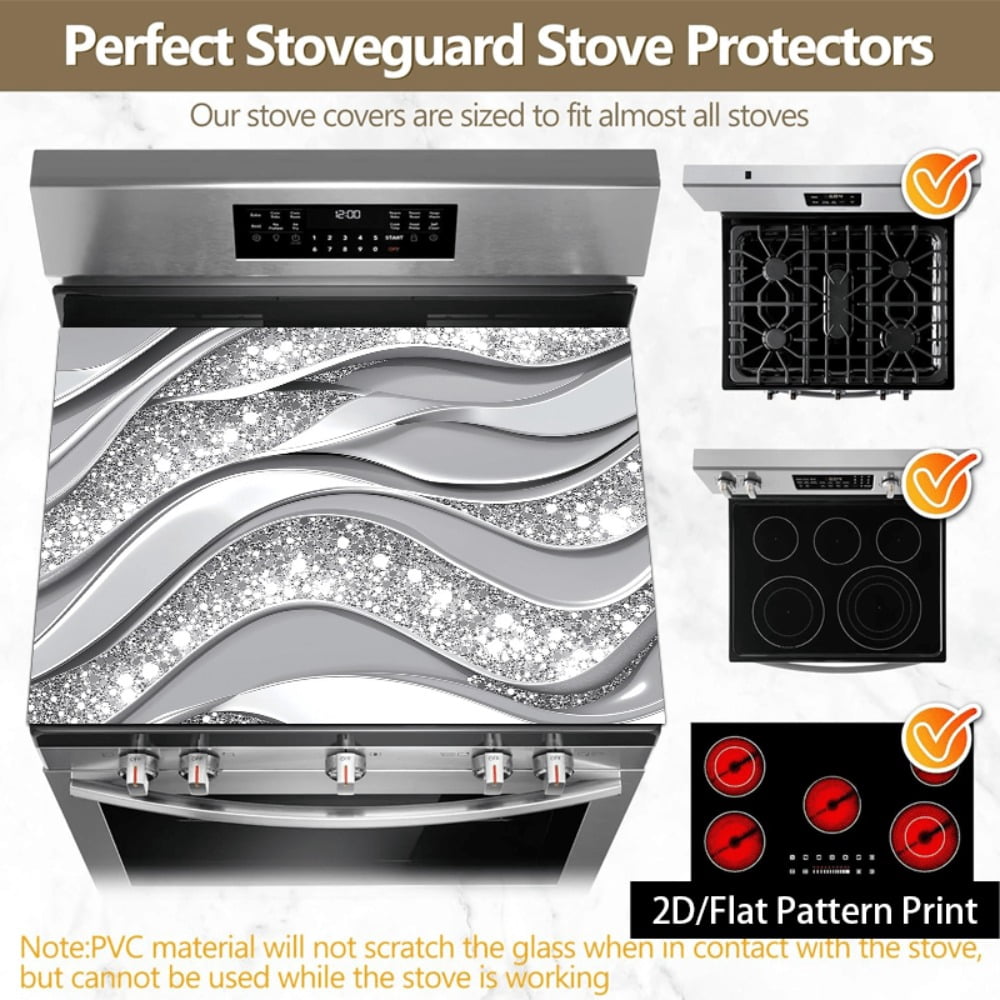 1 piece, stove panel and cooktop panel protection pad, 2D flat wave art pattern kitchen decorative countertop pad, suitable for stoves, washing machines, dryers, coffee machines, multi-functional kit