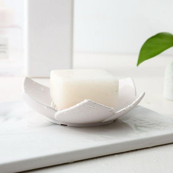 OUNONA Silicone Soap Dish Flower Shape Drain Soap Tray Holder for Shower Bathroom Kitchen Random Color