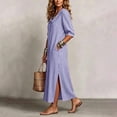 thumbnail image 4 of NTACZA Dresses for Women 2026 Shirt Dress Slit Maxi 3/4 Sleeve Collared Casual Vacation Button Down Striped Beach Blue M, 4 of 6