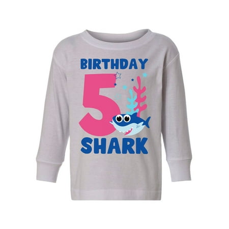 

Awkward Styles Fifth Birthday Long Sleeve Shirt B-day Shark Toddler T-shirt Shark Birthday