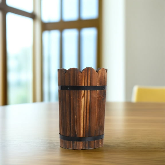 IDEANATEGRATE 1Set Wooden Whiskey Barrel Planter Coffee Round for Indoor Garden 8.72X5.74X5.74in