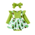thumbnail image 1 of GDREDA Girls' Jumpsuits & Rompers Spring Rompers for Girl 2025 Girls Long Sleeve Cartoon Prints Romper Bodysuits Dress Headbands Set Green,3-6 Months, 1 of 6