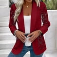 thumbnail image 2 of Trgacdwlo Women's Lace Blazer Open Front Sheer Mesh Blazer Coats Elegant Long Sleeve Casual Lightweight Dressy Summer Jacket Wine S, 2 of 5