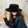 thumbnail image 2 of Men Fall Jazz Hat Sunscreen Solid Color Chic Flat Brim Boater Hat, 2 of 5