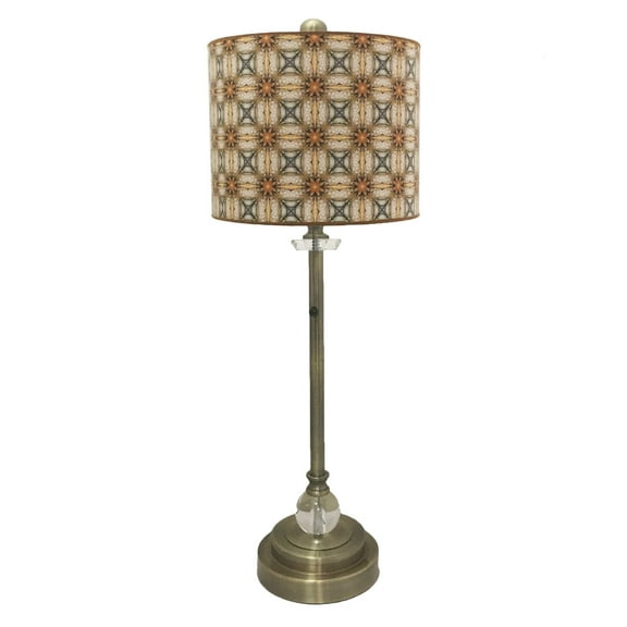 Royal Designs  28" Antique Brass Lamp with Yellow and Gold Kaleidoscope Design Lamp Shade 1 Light - Crystal