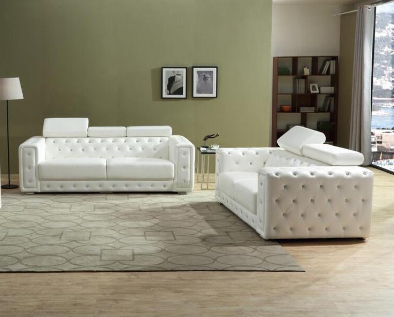 White Faux Leather Sofa & Loveseat Set 2Pcs Modern Cosmos Furniture