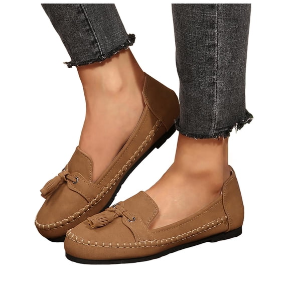 Pandaie Loafers for Women Comfortable Suede Tassel Walking Slip on Flats Shoes Lightweight Business Casual Work Penny Loafer Brown Size 8