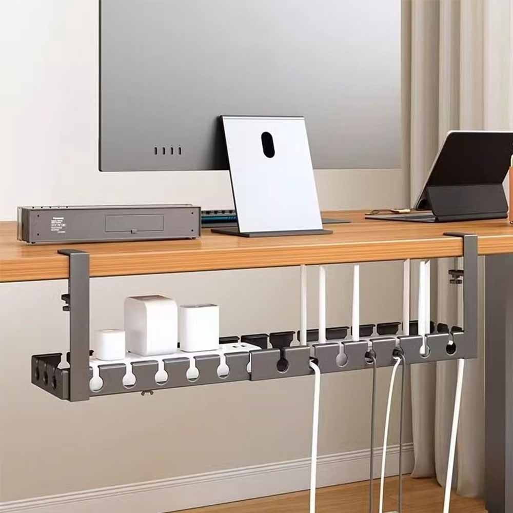 Youersen Under Desk Cable Management Tray, Adjustable 16.9'' to 29.1" No Drill Organizer for Cords, Black