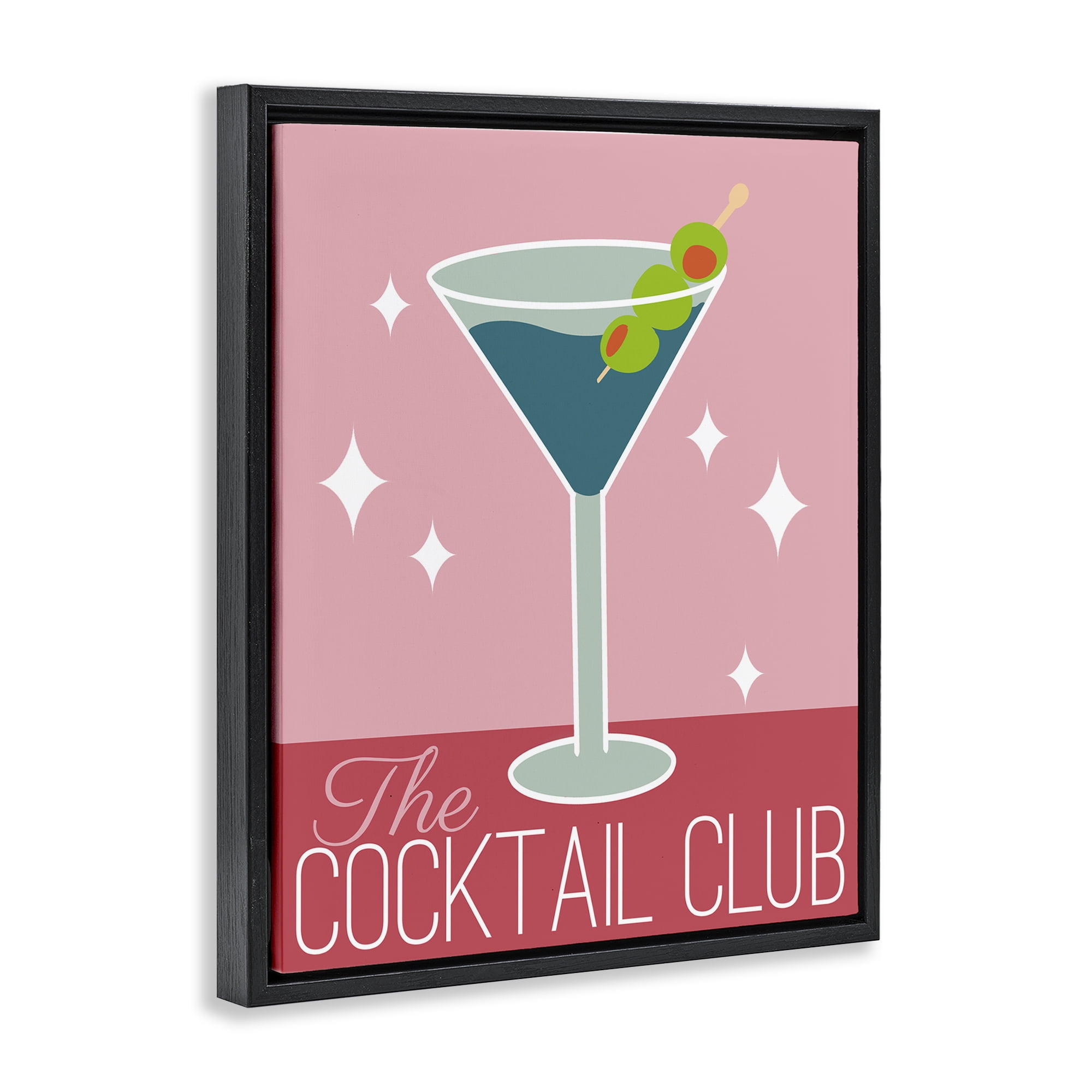 Stupell Industries Cocktail Club Typography Food & Beverage Painting Black Floater Framed Canvas Art Print Wall Art, 17 x 21