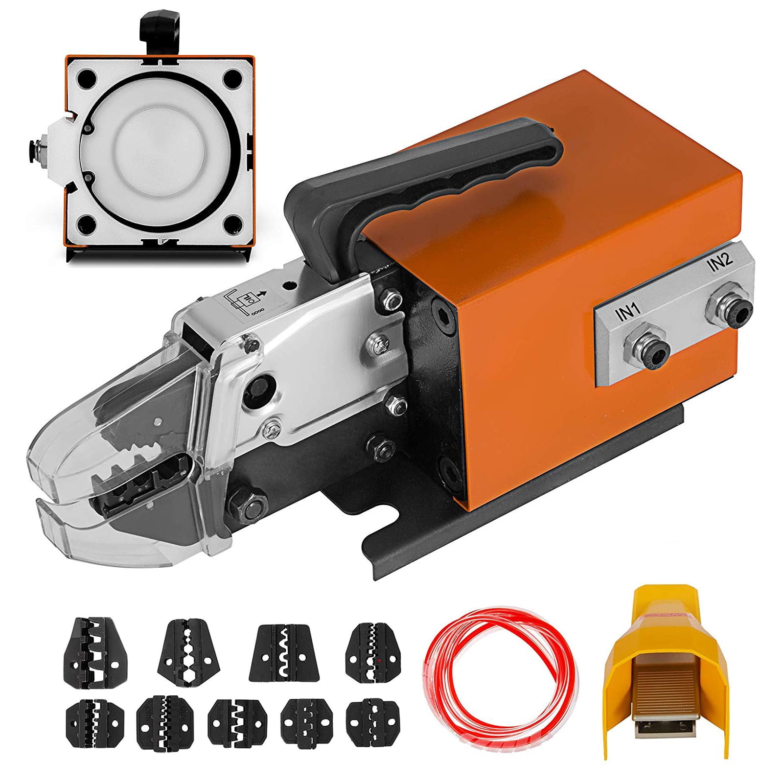 KFFKFF Pneumatic Crimping Tool Am-10, Air-Powered Wire Terminal Crimping Machine for Up to 16mm², Crimper Plier with 10 Die Sets for Various Terminal Types