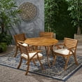 thumbnail image 2 of GDF Studio Jorine Outdoor Acacia Wood 5 Piece Dining Set with Cushions, Teak and Cream, 2 of 9