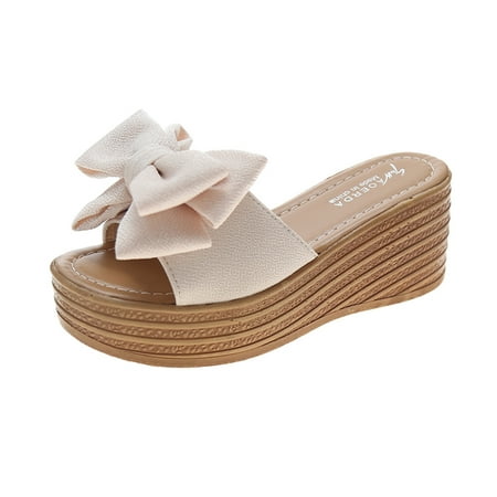 

Puntoco Women Plus Size sandals clearance Bowknot Beach Summer Slippers Platform Slope Heels Shose
