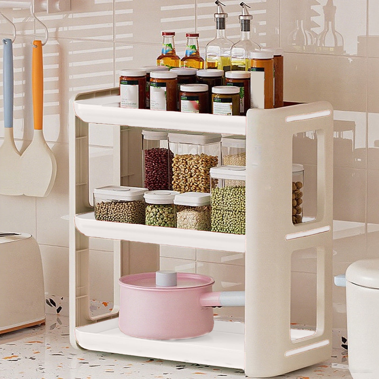 Three Tier Desk Organizer, 3 Layer Mail and Paper Rack Holder, Adjustable Countertop Storage Shelf for Kitchen Spice, Bathroom, Office Supplies