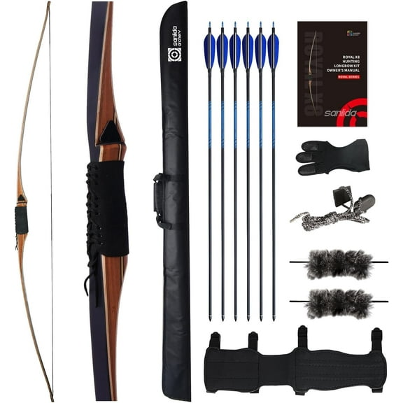 Sanlida Archery 68” Royal X8 Longbow Traditional Wooden Hunting Bow Handmade Hunting Bow and Arrows kit for Adults & Traditional Archers, RH Only (40lbs, Right Hand)