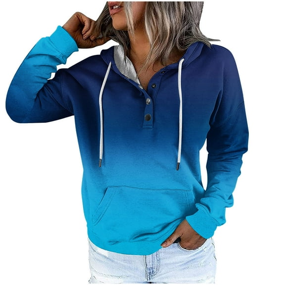 LbsKUS Fall Clearance,Sweatshirts for Women Trendy Casual Long Sleeve Drawstring Hoodies Sweatshirt Gradient Fashion Pullover Hoodies(Blue,Small)