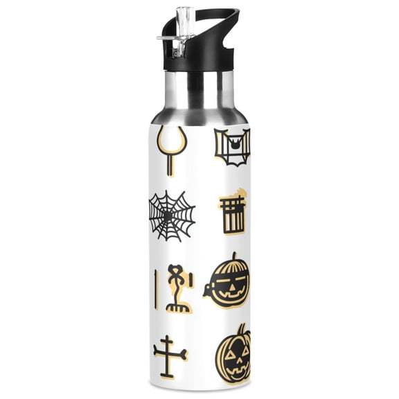 1000ml Vacuum Insulated Sports Water Bottle with Foldable Straw Stainless Steel Portable Thermos Cup Cute Halloween Pattern