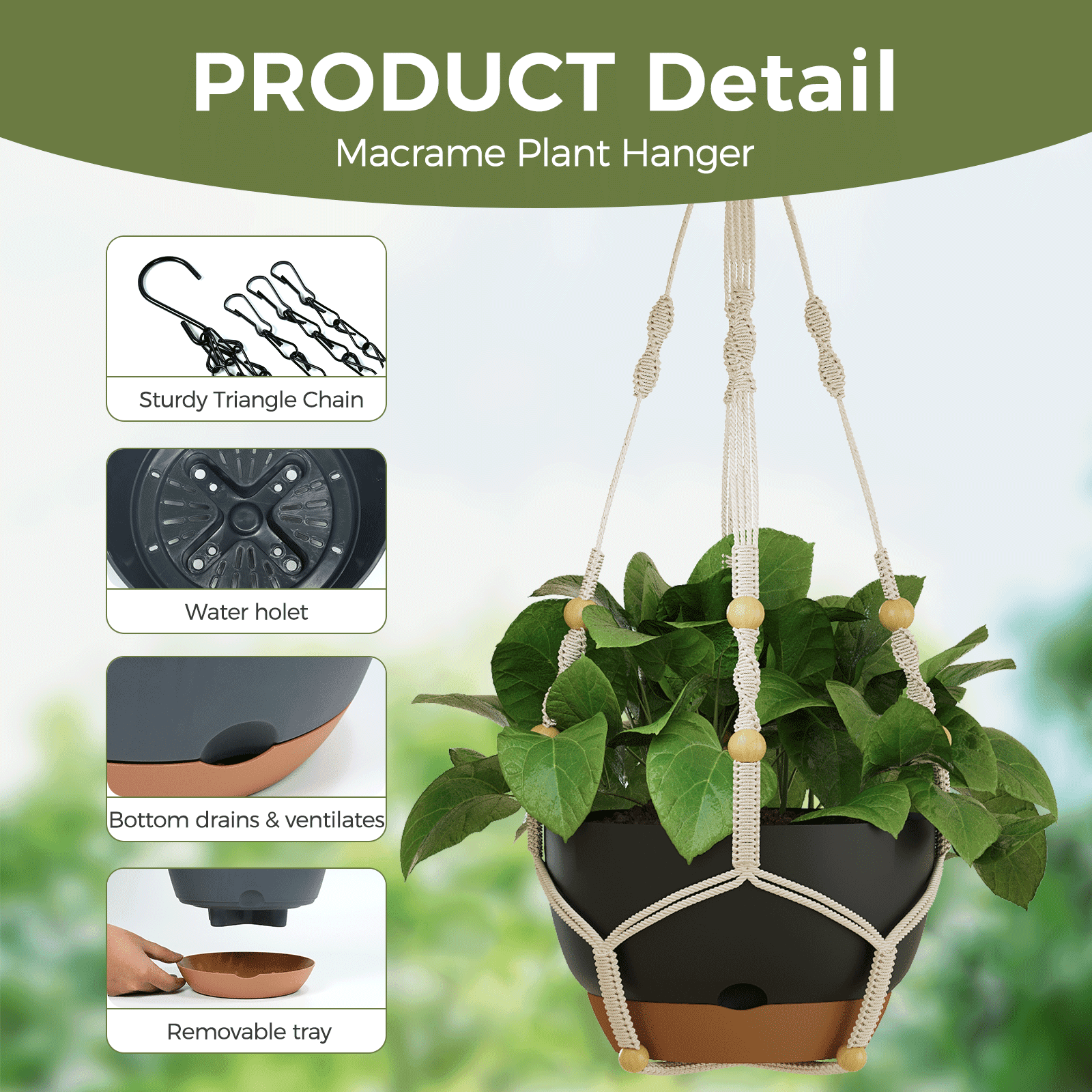 10 inch Plant Pot Hanging Planters Self Watering Pots for Indoor Plants, 3 Pack Plastic Hanging Basket with Removable Tray for Home Garden Porch Balcony Patio Decor,black