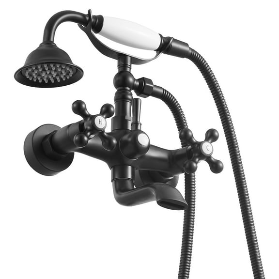 KFFKFF Wall-Mounted Clawfoot Tub Faucet with Handheld Shower, Matte Black Bathtub Filler Kit Featuring Adjustable Swing Arms and 360° Rotating Spout for Classic Bathtubs