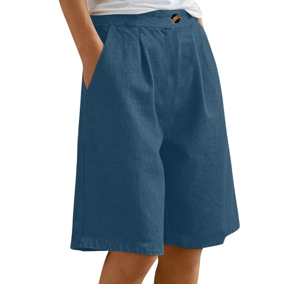 Women's Elastic Waist Jean Shorts 5" Pleated Button Loose Denim Shorts with Pockets Summer Casual Shorts,Blue,3XL