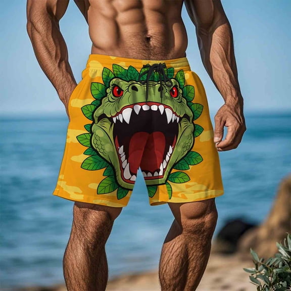 PNTUTB Men's Summer Playful Print Casual Loose Comfortable Elastic Waist Drawstring Beach Shorts with Pockets