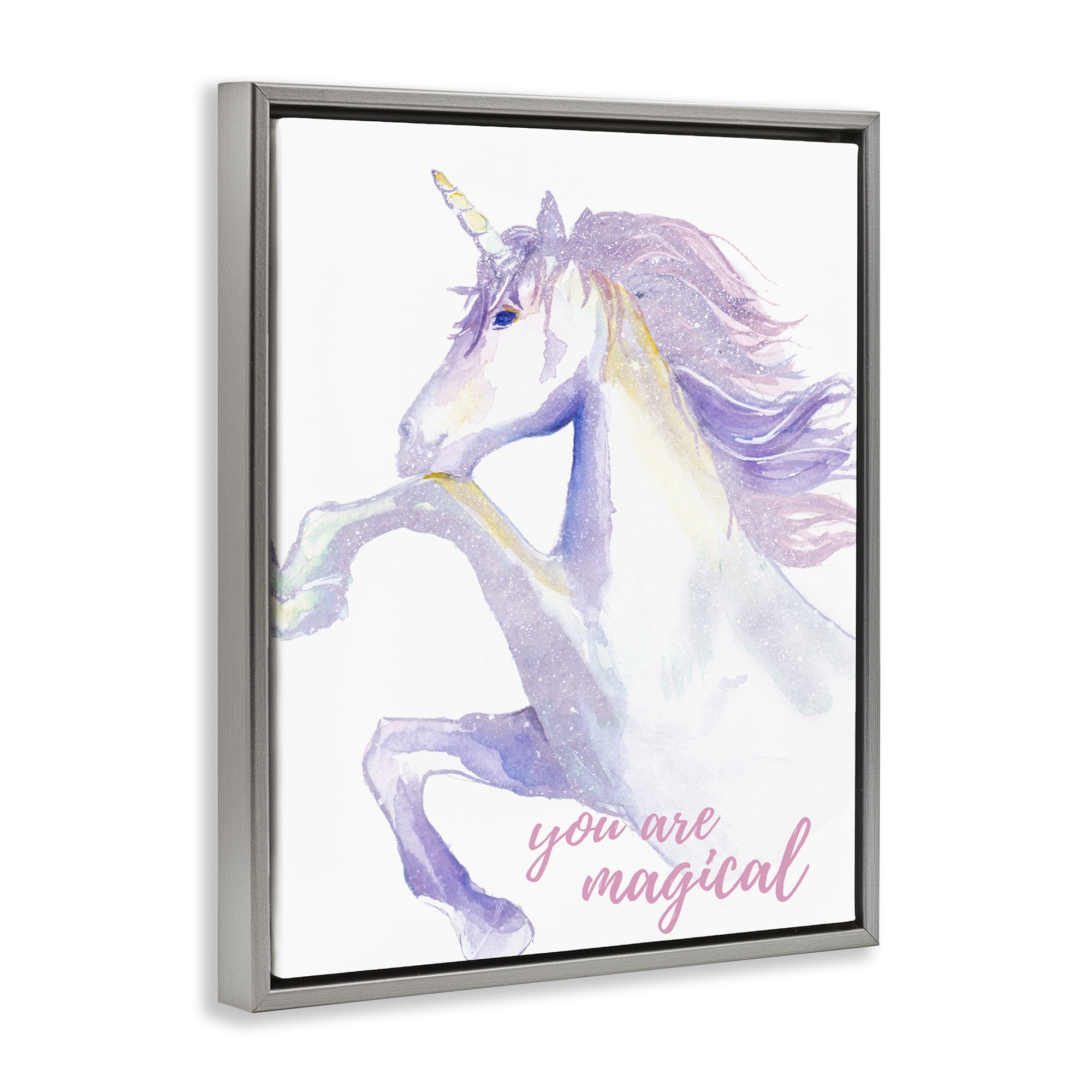 Stupell Industries You Are Magical Unicorn Fairy Tales & Fantasy Painting Gray Floater Framed Art Print Wall Art, 17 x 21