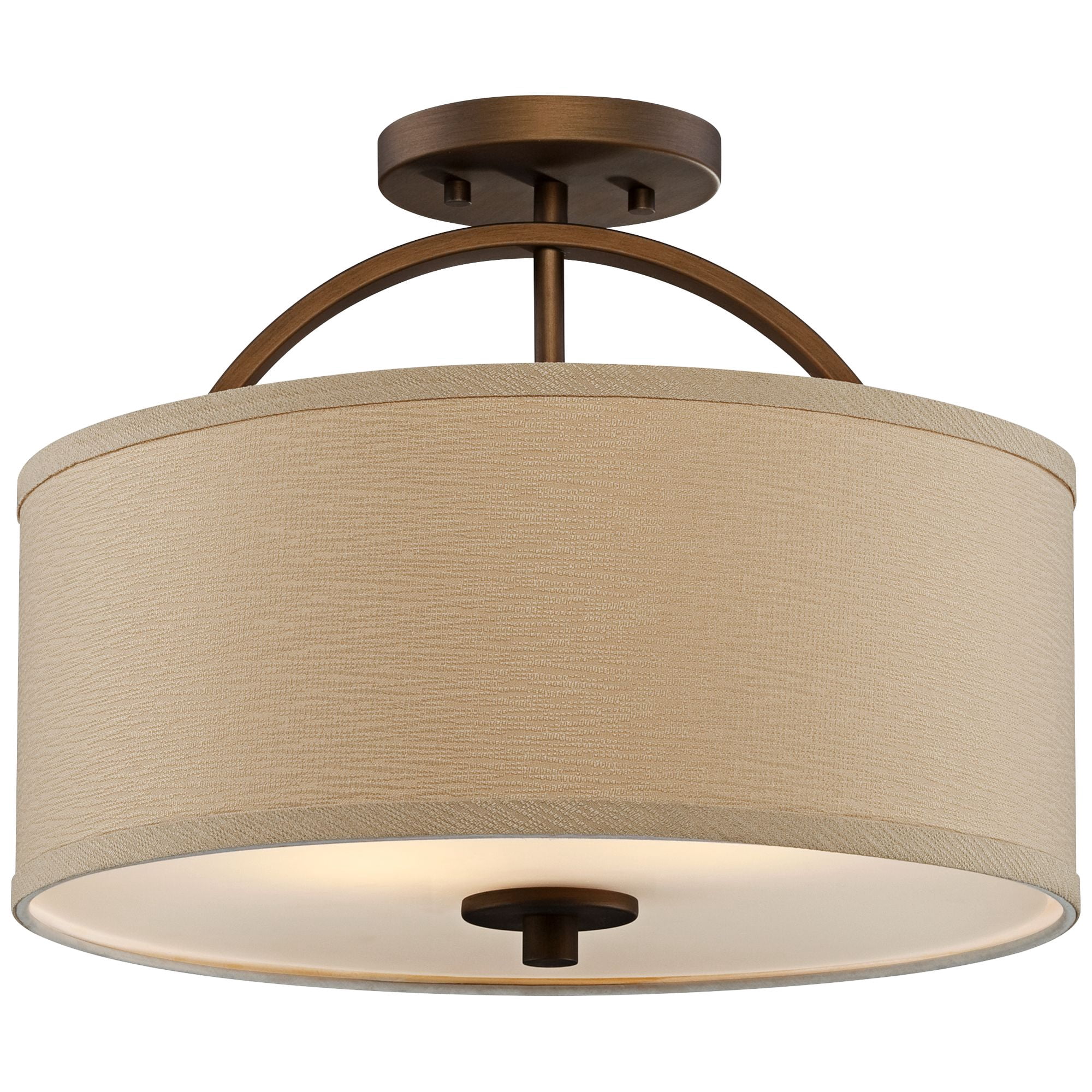 Possini Euro Design Halsted Modern Ceiling Light Semi Flush Mount Fixture 15" Wide Brushed Bronze 2-Light Oatmeal Linen Drum for Bedroom Living Room