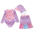 thumbnail image 4 of Girls Swimsuits Mermaid Print Long Sleeve One Piece Swimsuit with Colorful Hem Swim Skirt and Cap 3 Piece Set Girls Bathing Suits Size 7-8Y, 4 of 4