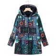 thumbnail image 5 of ZHOUCHANKIDS Fleece Jackets for Women Vintage Ethnic Style Sherpa Lined Coats Winter Warm Button Up Patchwork Hooded Jacket Blue XXL, 5 of 6