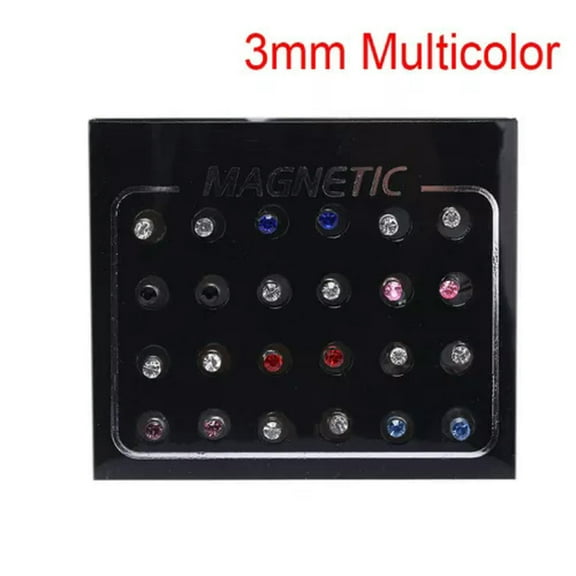 MATROOY 24Pcs/Set Magnetic Non-Piercing Clip Round Rhinestone Stud Earrings Jewelry>-Multicolor-3mm