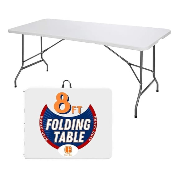8ft Folding Table - Heavy Duty Portable Plastic Table w/Handle & Lock