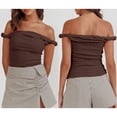 thumbnail image 2 of Gupgi Off Shoulder Top for Women Solid Color Twist Strap Tank Tops Slim Fit Ruched Crop Top, 2 of 9