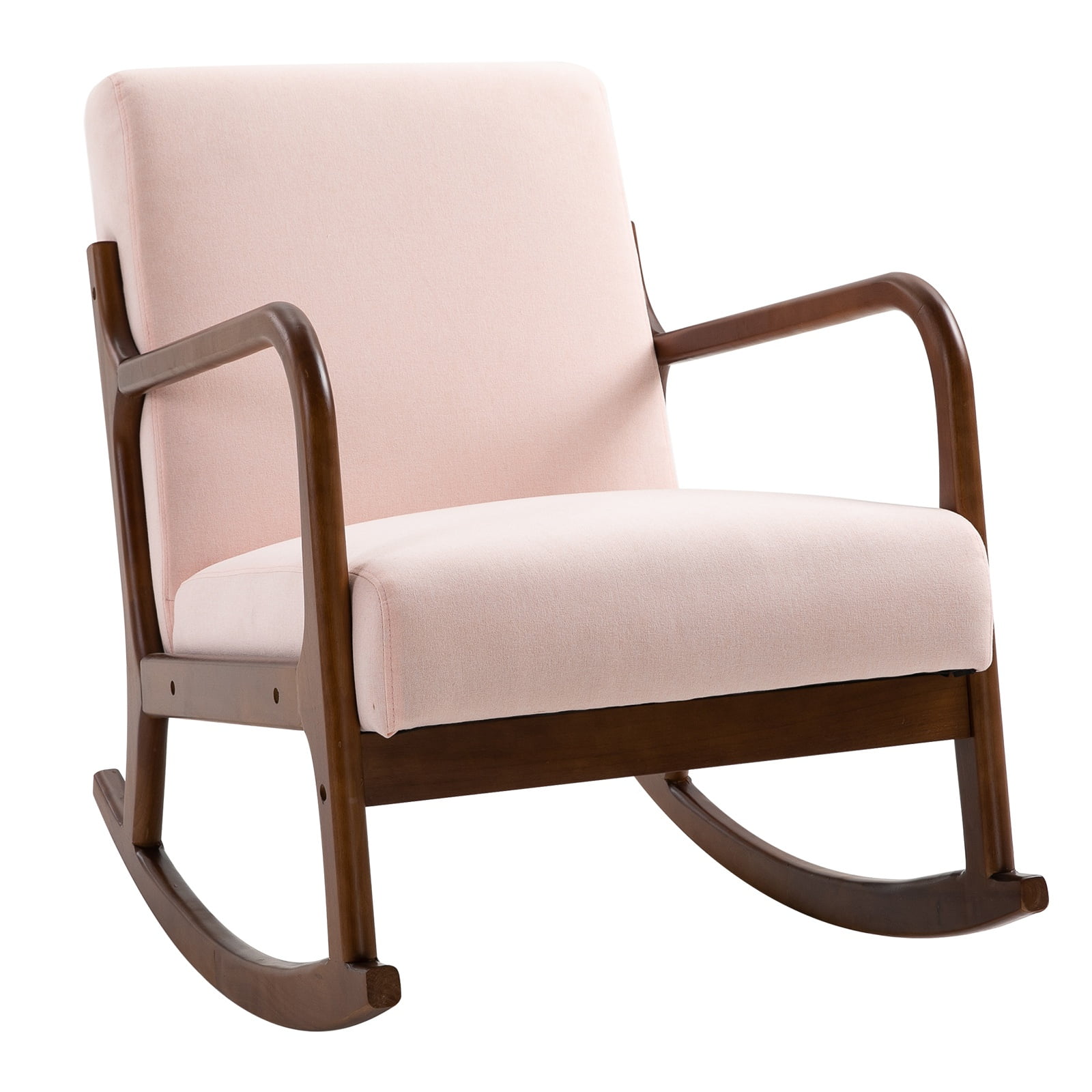 Linen Look Rocking Chair Glossy Wood Curved Legs Padded Living Room Seat Pink Walmart Com Walmart Com