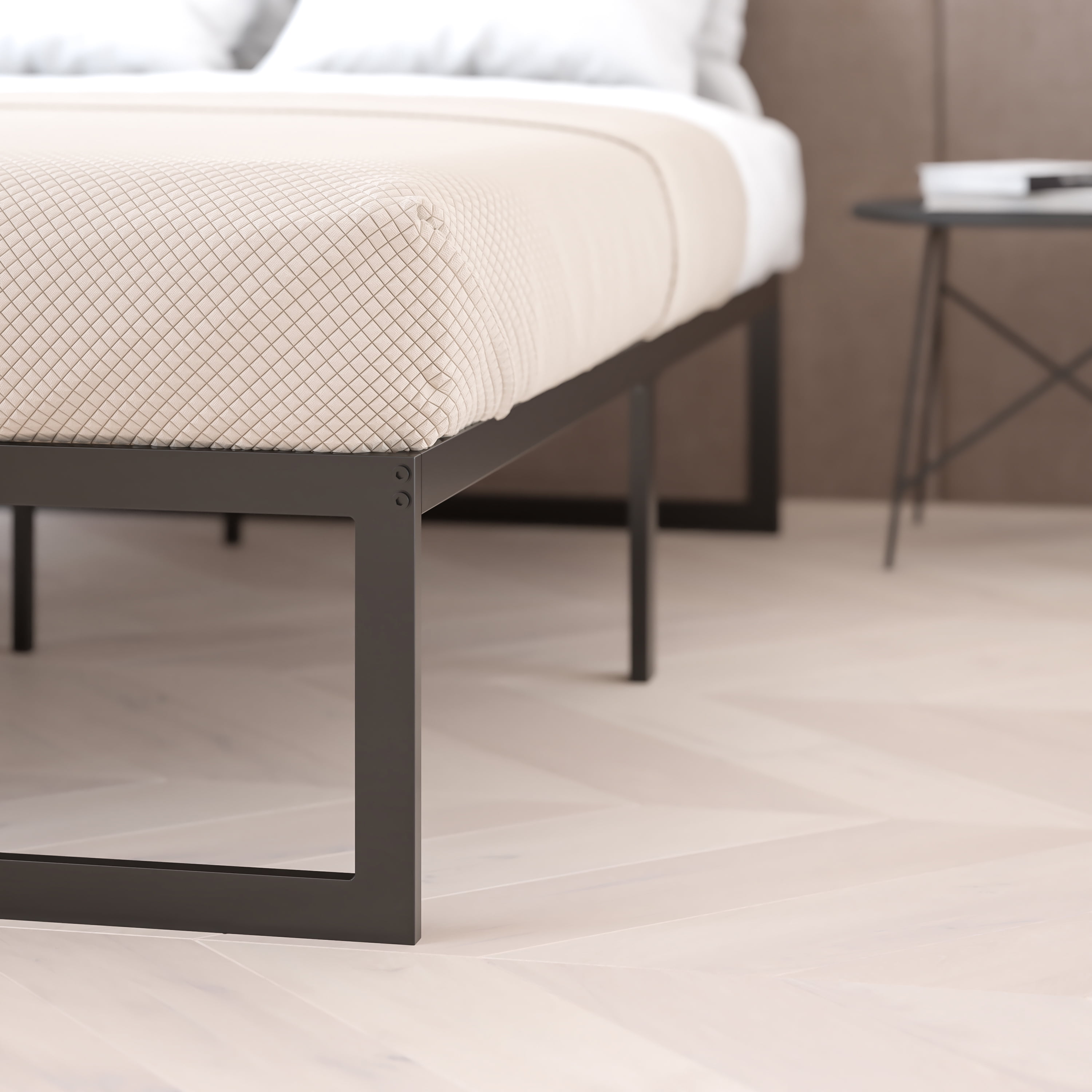 Flash Furniture Lana Full Platform Bed Frame with Steel Slat Supports, Black