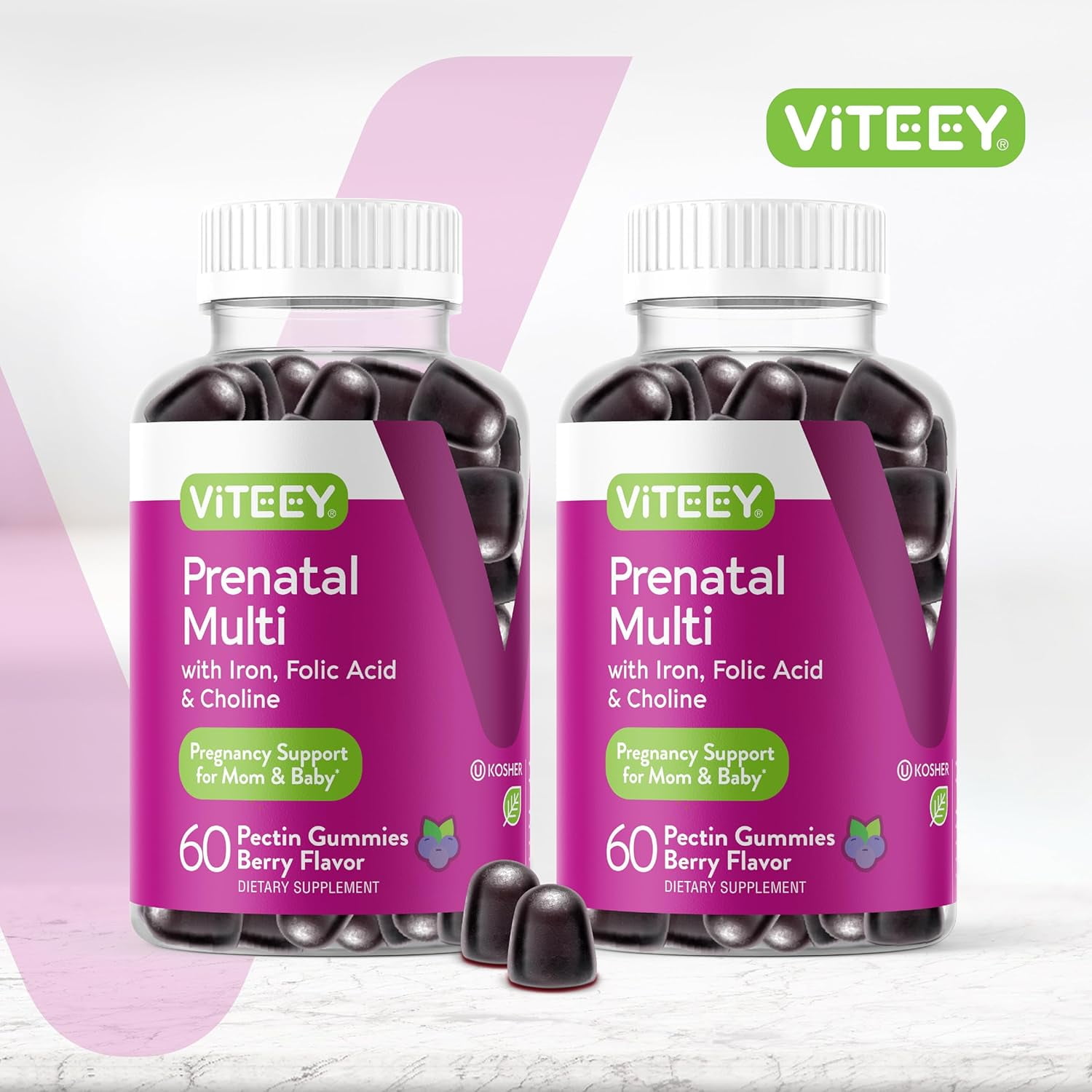 VITEEY Prenatal Vitamins Gummies, Pregnancy Support for Mom & Baby, Berry Flavor, 60 Count, 2 Pack