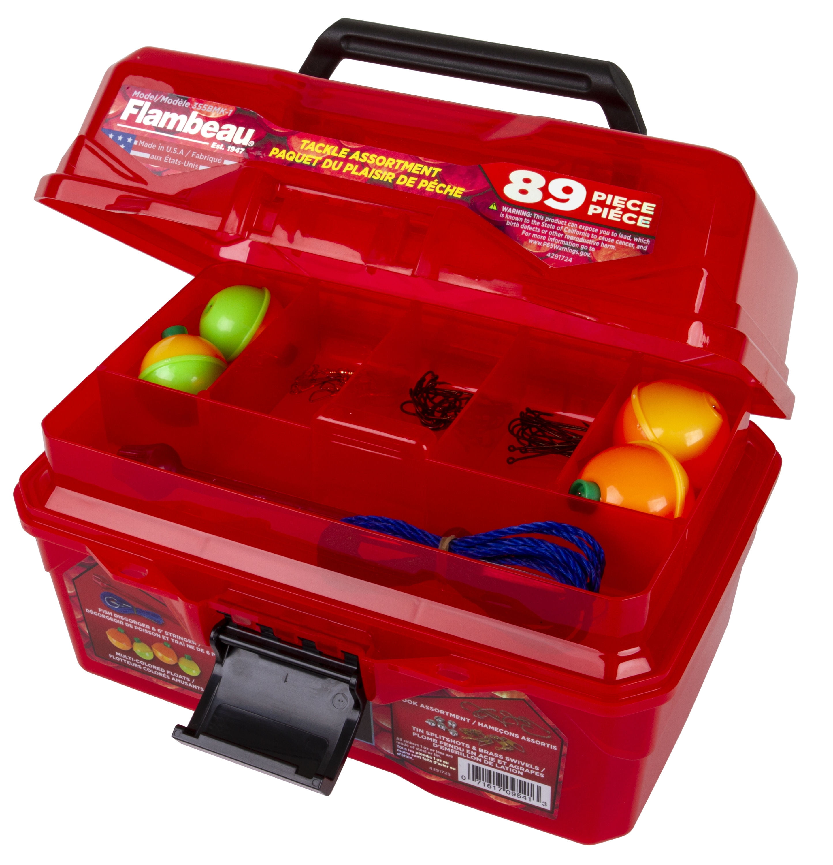 Flambeau Outdoors, Ike Bigmouth Tackle Box Kids Tackle Box 89 Piece Kit,  Red, Plastic, 8.75 inches long 