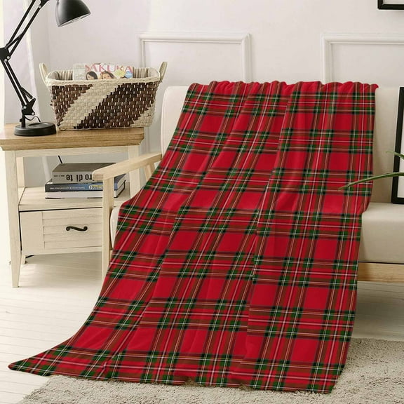 Christmas Red Throw Flannel Blanket 50x80In and Green Buffalo Plaid Super Soft Cozy Bed Blanket, Lightweight Plush Fuzzy Bed Throw for Bedroom Sofa Couch Living Room